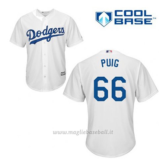 Maglia Baseball Uomo Los Angeles Dodgers Yasiel Puig 66 Bianco 1ªCool Base